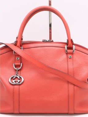 Gucci Coral Leather Dome Satchel with Silver Double G Charm